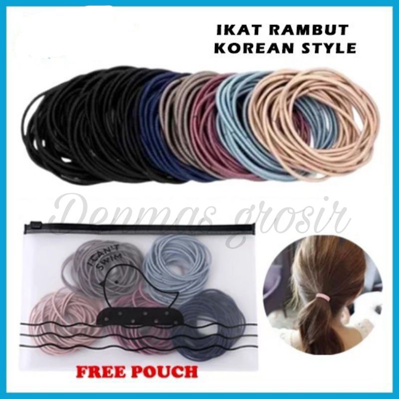 (COD) 100pcs ikat Rambut Korea Free Pouch/ikat rambut style elastis