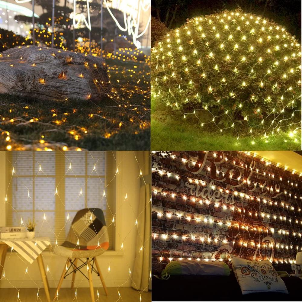 LED Mesh Tirai Mesh Fairy String Lampu Natal 3x2 m 200led Pesta Pernikahan Garland Dekorasi Taman Luar Ruangan