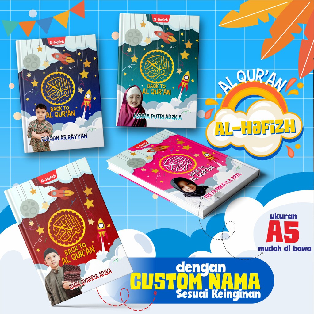 Alquran Kids Hafalan GRATIS CUSTOM NAMA Al Hafizh Hadiah Untuk Si Kecil UKURAN A5, QURAN UNIK