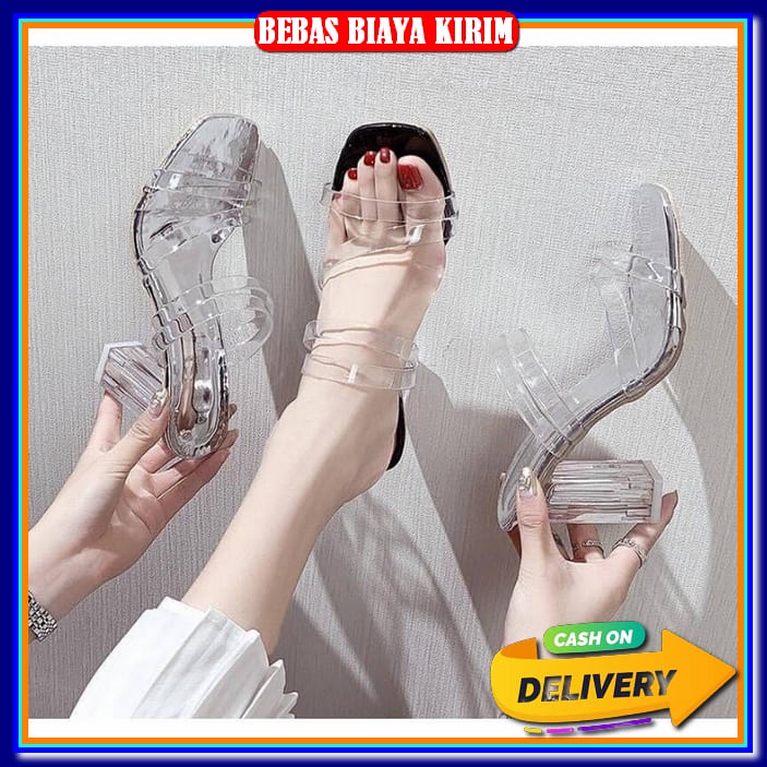Best Seller.. Fladeo D21/Ldfh598-2Ra/Sandal Heels Slide Wanita [Chunky Heel ] Sandal Haihils High He