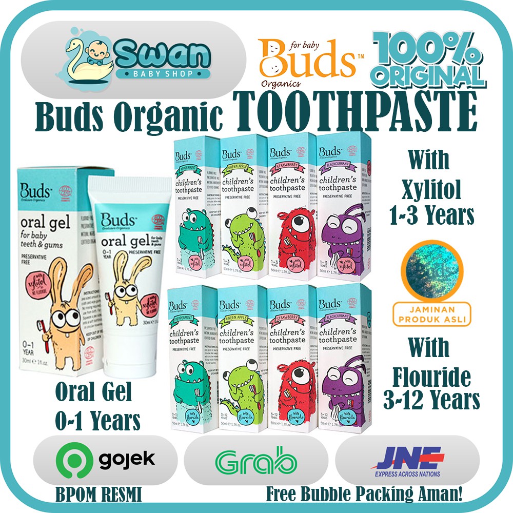 Buds Toothpaste 50ml Semua Varian Rasa usia (0-1 &amp; 1-3Y &amp; 3-12Y)