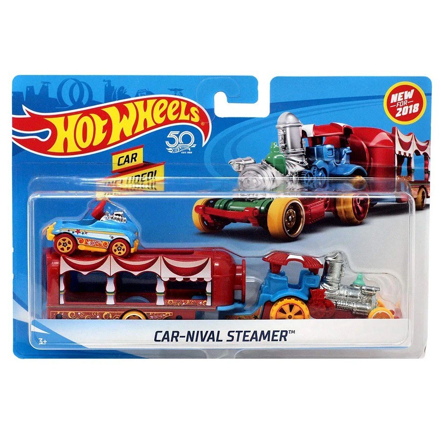 Hot Wheels Super Rigs Car-Nival Steamer Hauler Red