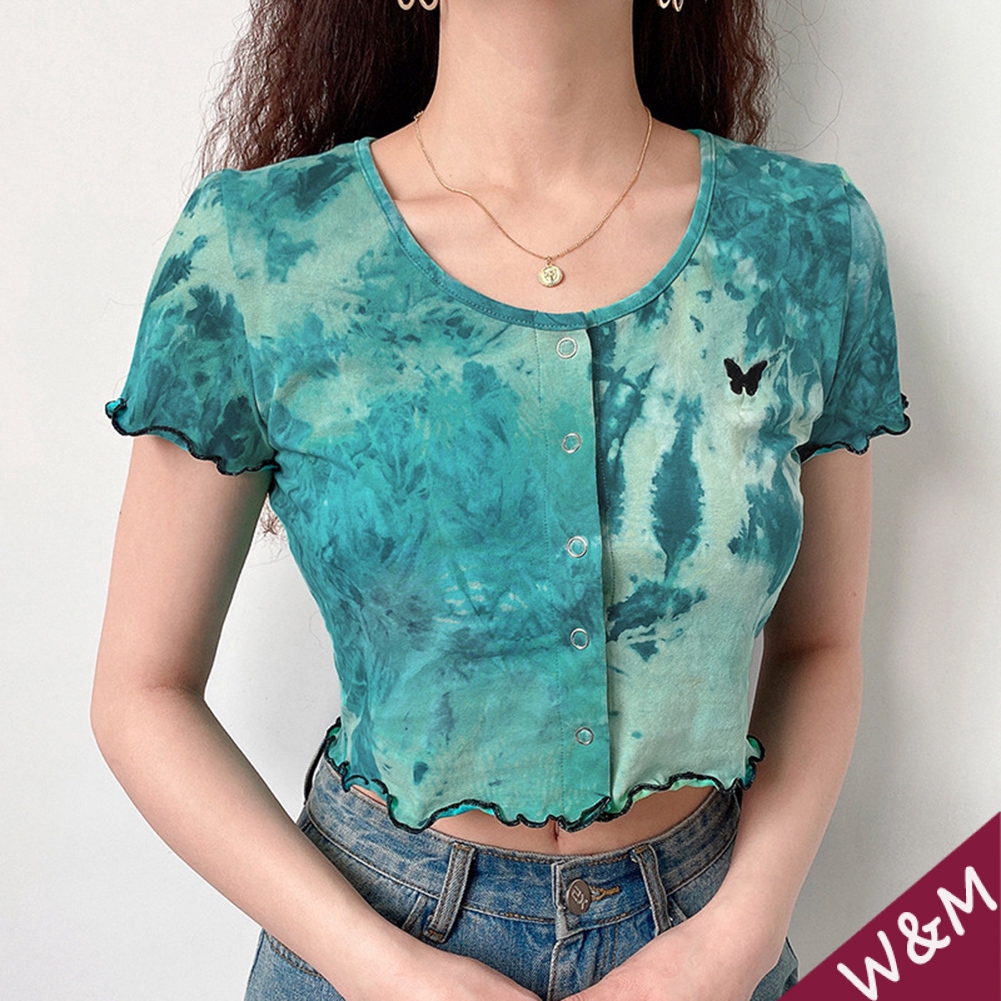 Kaos T Shirt Model Crop Top Dengan Hiasan  Bordir Gambar  