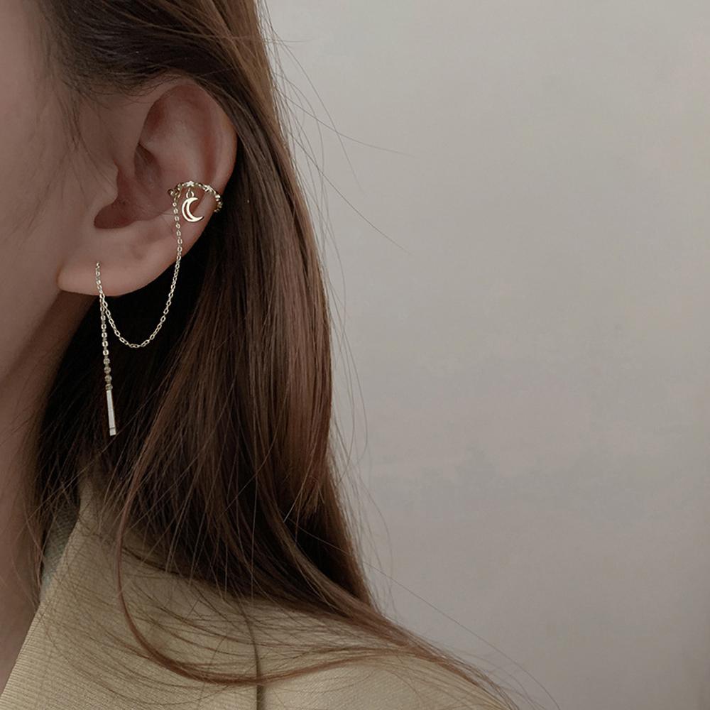 Needway Bintang Manset Telinga Fashion Perhiasan Panjang Rumbai Bulan Gadis Wanita Menjuntai Anting-Anting