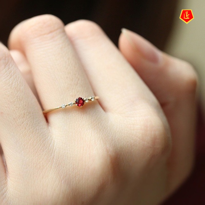 [Ready Stock]Ruby 18K Gold Ring Female Fashion Temperament