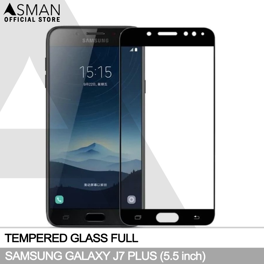 Tempered Glass Full Samsung Galaxy J7 Plus (5.5&quot;) | Anti Gores Kaca - Hitam