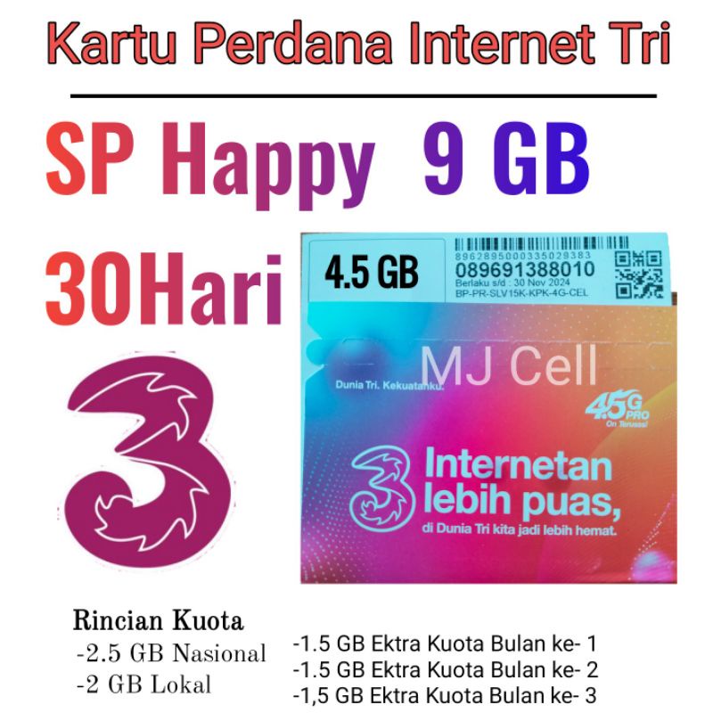 KARTU PERDANA TRI 9GB 30HARI