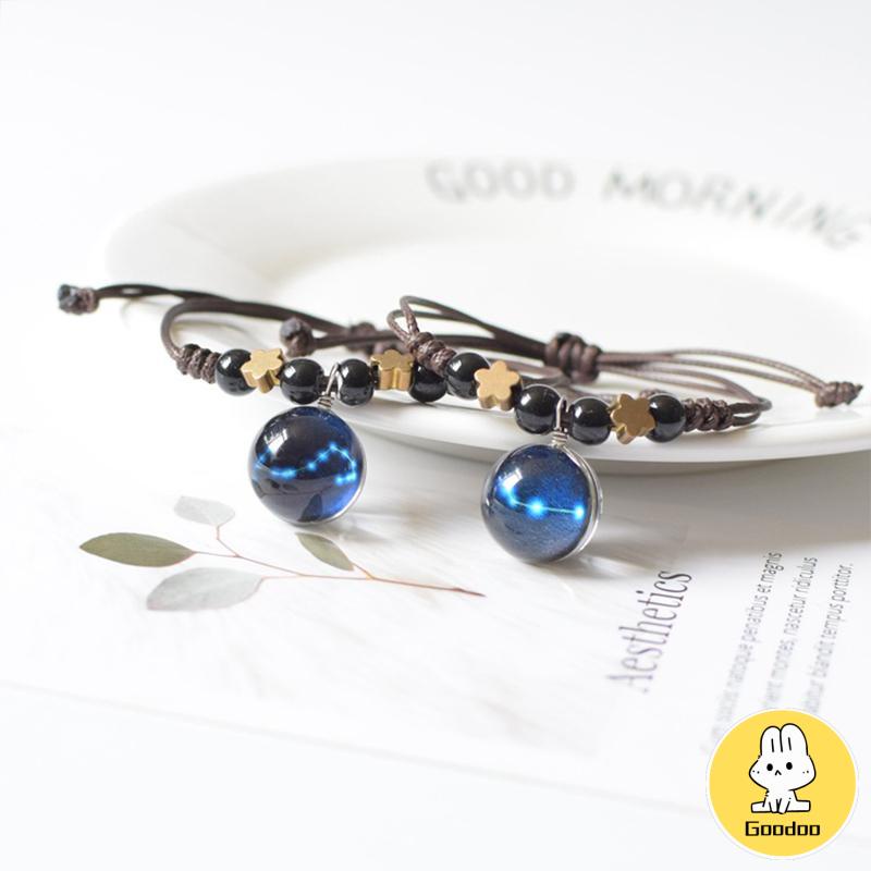 Fashion All-Match Bercahaya Dua Belas Rasi Bintang Gelang Pasangan Pacar Hadiah Perhiasan Tenunan Tangan -Doo