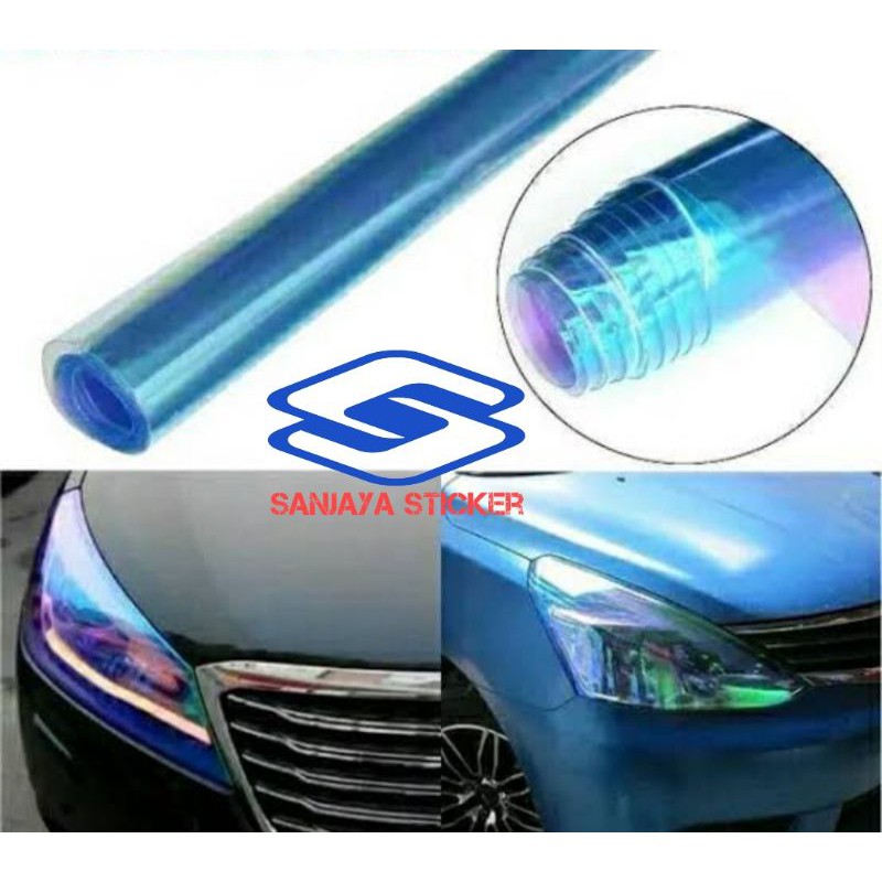 Stiker lampu Skotlet lampu motor mobil warna biru pelangi