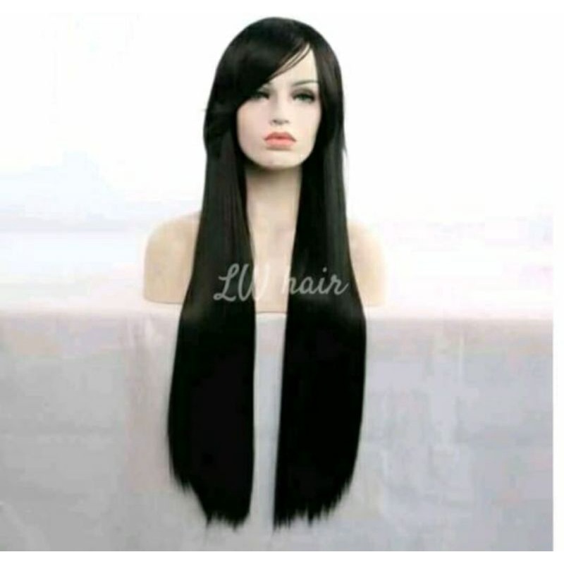 Wig Wanita Panjang Poni Samping