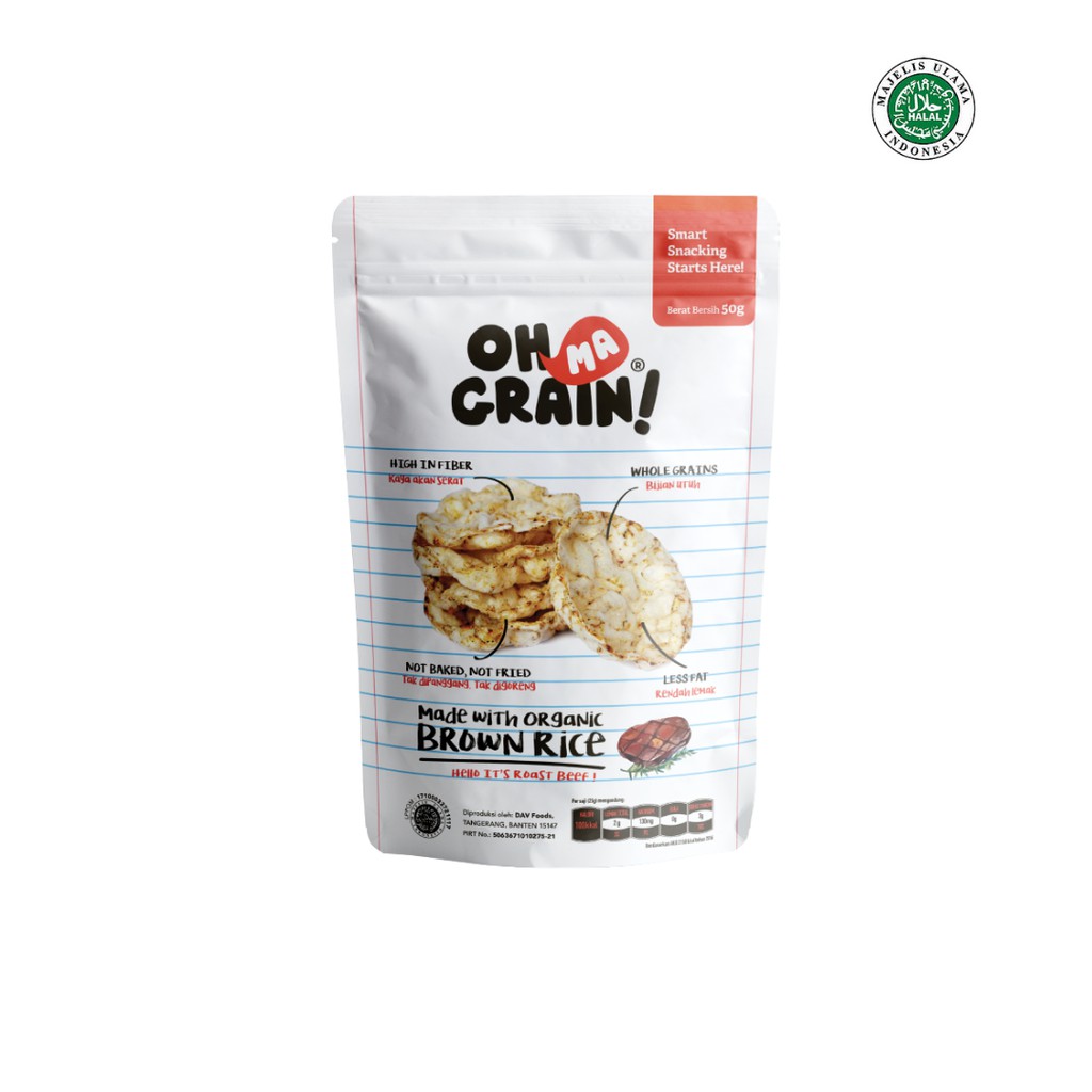 Oh Ma Grain, Organic Brown Rice Cakes Roast Beef 45 gr