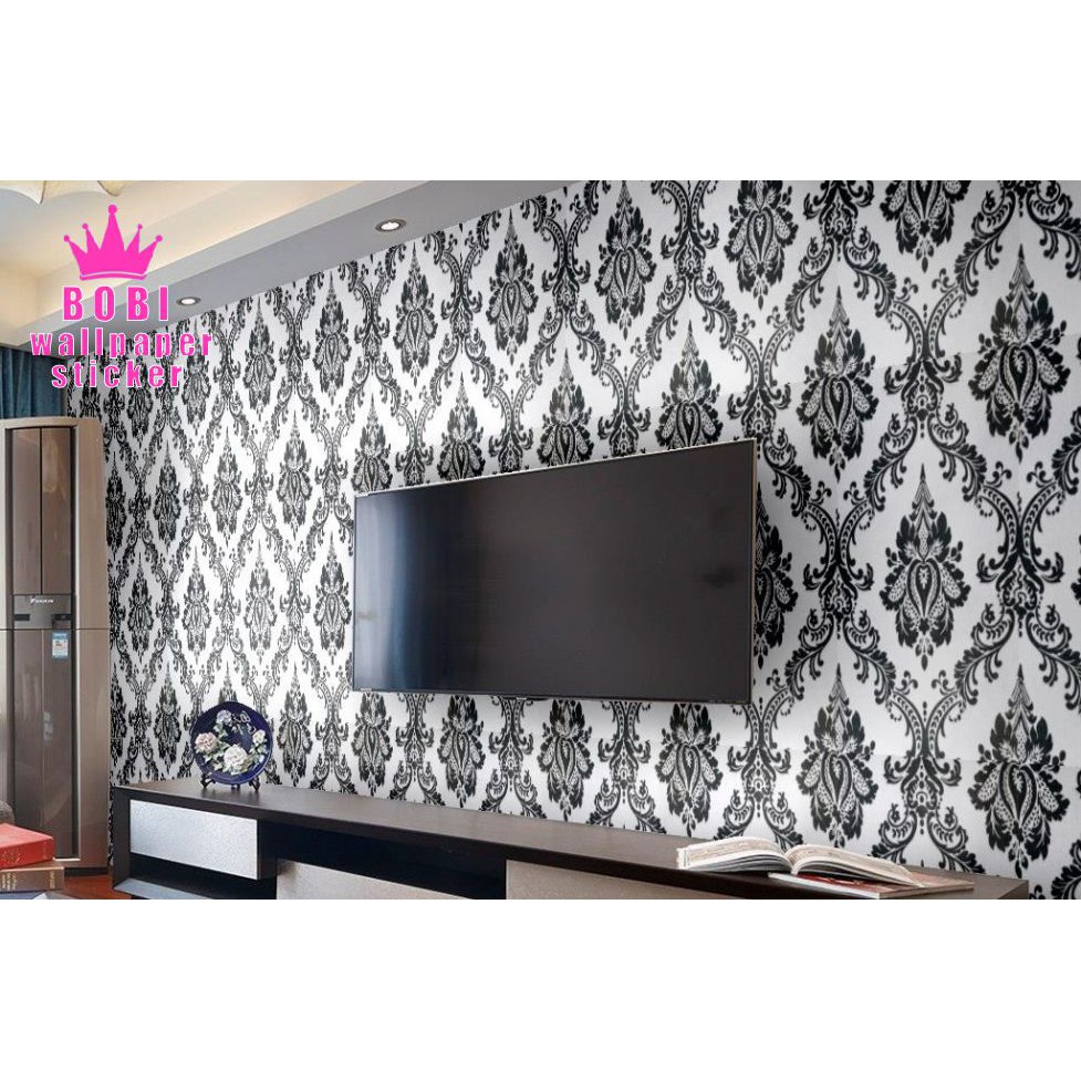 Wallpaper Sticker 5275 Motif Batik Hitam Putih Klasik / New 2020 / 9mx45cm