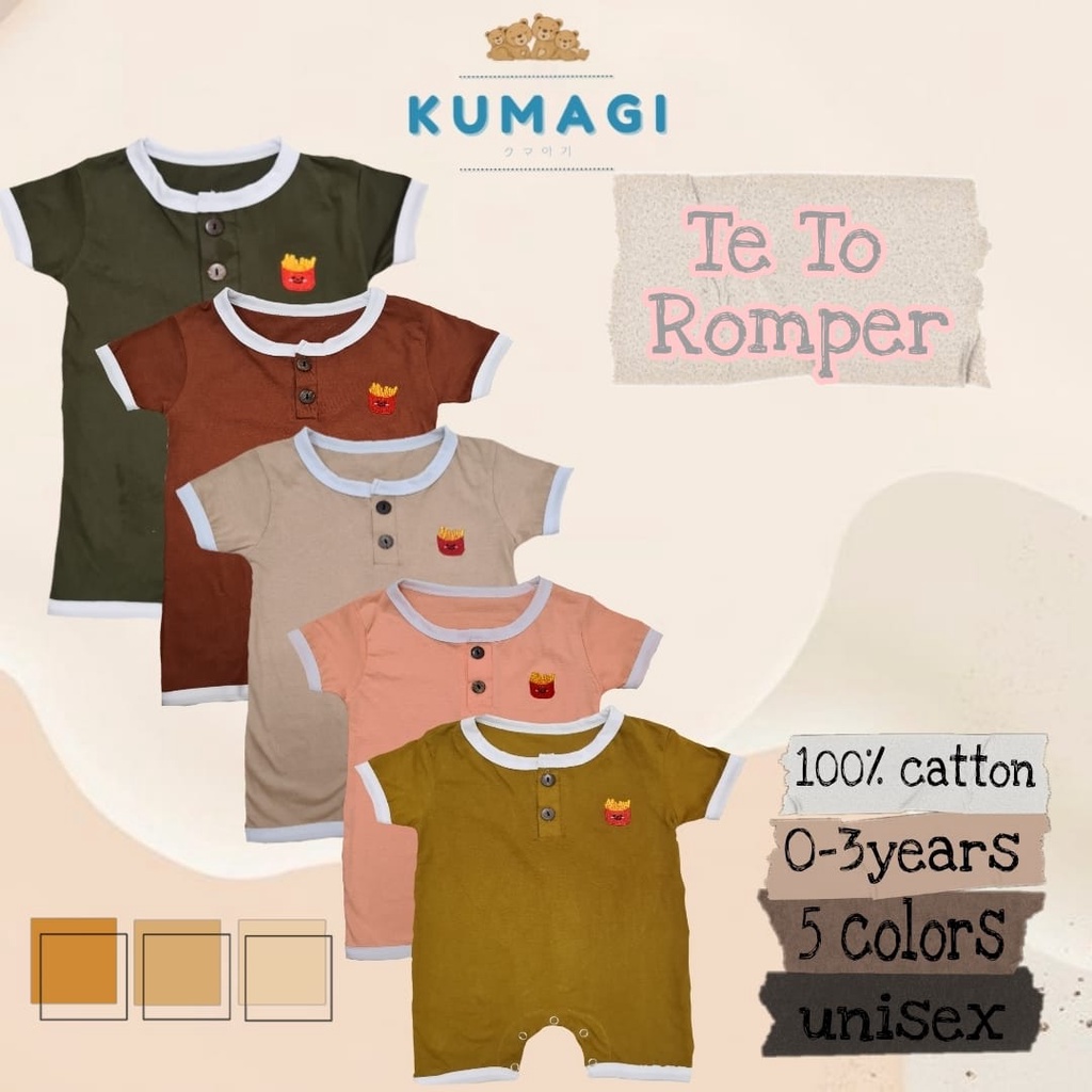 Kumagi - Jumper Teto Romper Bayi Lucu Cotton Unisex Usia 0-3tahun Lengan pendek - Romper Baju Jumper Bahan Katun Anak Termurah