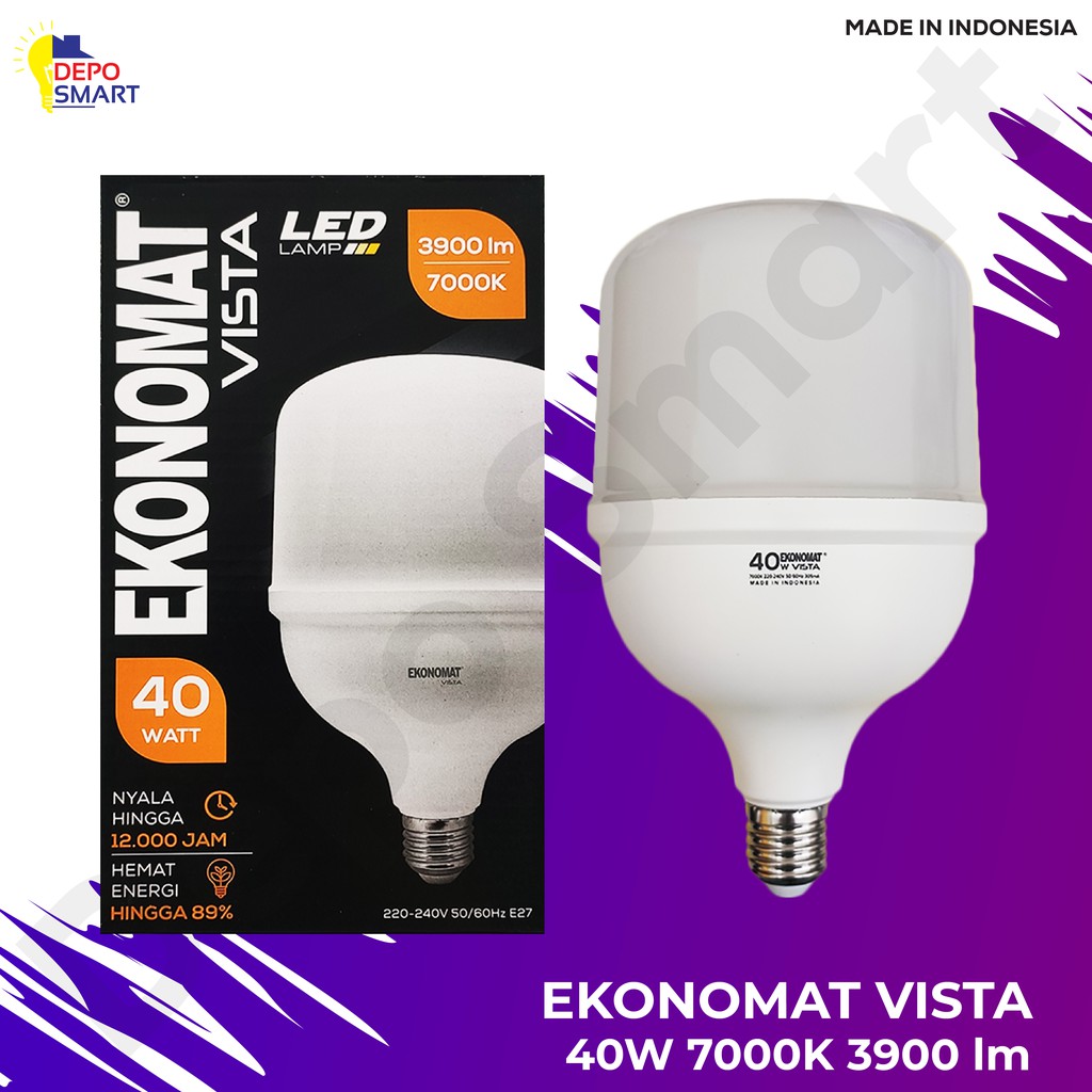 LED Ekonomat Vista 40W 7000K Daylight // Putih // T Bulb// LED // Awet