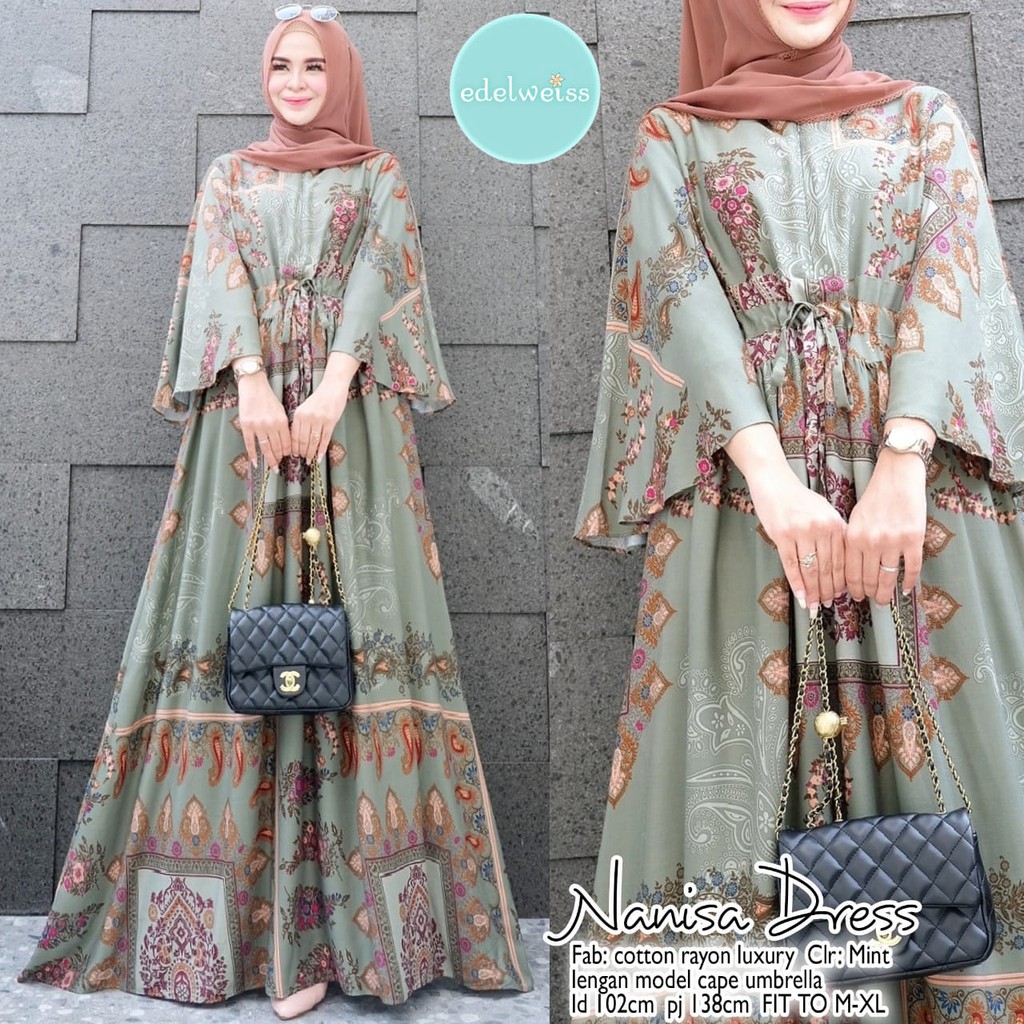 READY 100% NANISA DRESS LUXURY COTTON RAYON ORI EDELWEISS LD 102 PRISCILA LV GAMIS HARIAN REMAJA IBU