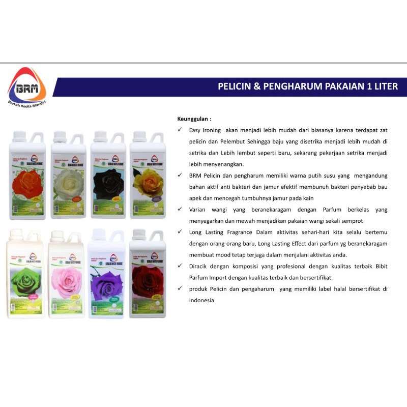 PELICIN PEWANGI PAKAIAN/ PARFUM LAUNDRY PREMIUM GRADE A/ BERKAH ROSITA MANDIRI BRM ORIGINAL