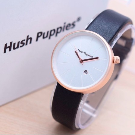 ( BAJ )JAM TANGAN HUSH PUPPIES  FASHION BULAT PLAT PUTIH // HP004 (RING ROSEGOLD)