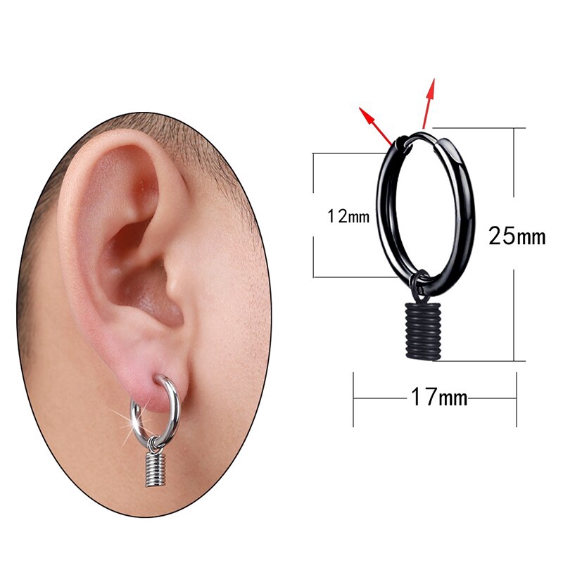 1 Pc Anting Stud Bahan Stainless Steel Warna Hitam Silver Gaya Punk Gothic Untuk Pria Dan Wanita