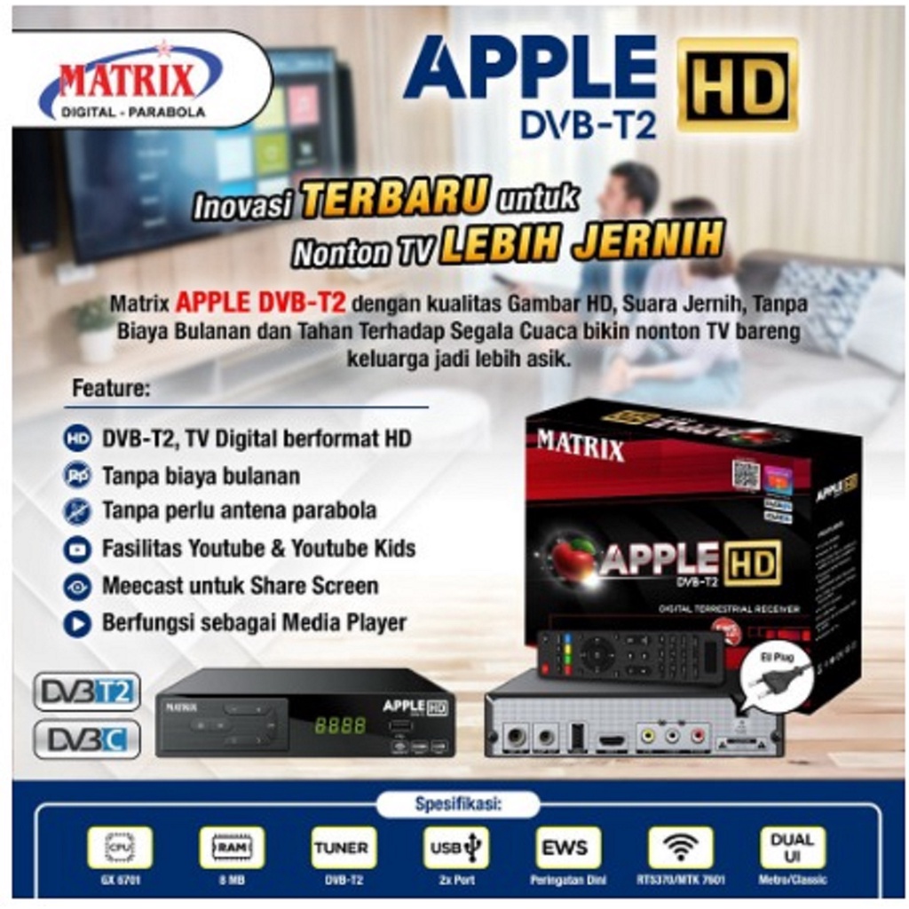 STB TV DIGITAL Receiver DVBT2 Matrix Apple HD + HDMI tabung android tv terbaik berkualitas bergarans