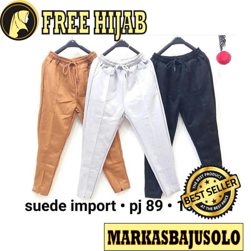 BAGGY LUNA SUEDE PANTS / CELANA WANITA JEANS / CELANA WANITA BAHAN / CELANA WANITA BAHAN MOTIF
