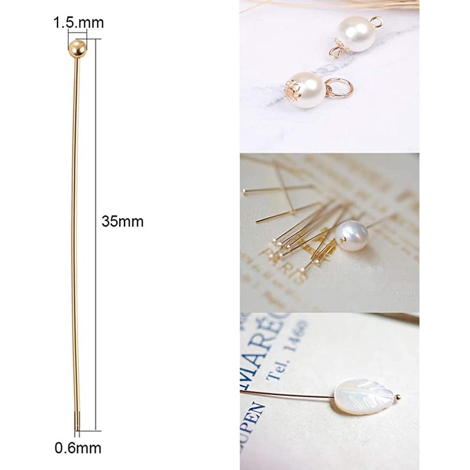 100pcs/lot Pin Kepala Bola Logam Warna Emas Manik-Manik Tembaga Needle Clasps Hooks Untuk Membuat Perhiasan DIY Aksesoris Anting Bahan Konektor Pin Lapis Emas