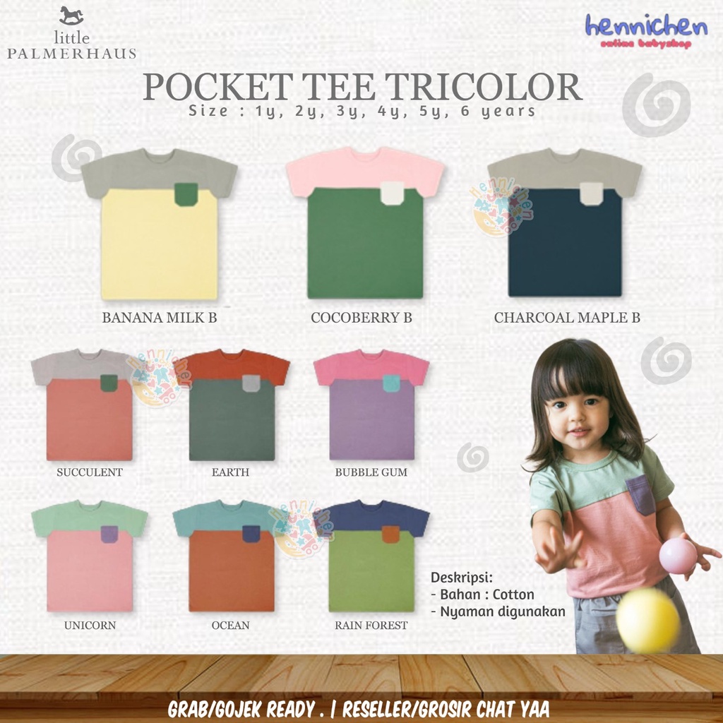 PROMO 7.7 PROMO BAJU LEBARAN Little Palmerhaus - Pocket Tee Tricolor  UNISEX 1-6 Tahun (Kaos Anak) Part 2