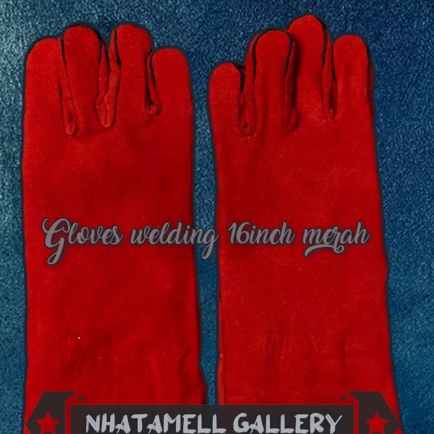 Sarung tangan safety proyek las welder 16inch / glove kulit asli merah