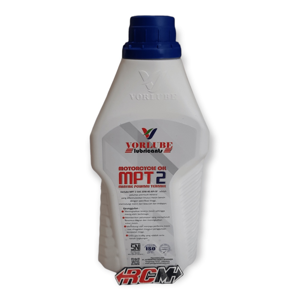 OLI OIL OLIE PELUMAS MINYAK MESIN MOTOR MATIC METIK VORLUBE MPT2 MPT 2 SAE 20W40 20W-40 20W - 40 GASOLINE ENGINES 800ML 800 ML 0.8L 0.8 L 0.8 LITER API - SF SNI ORI ORIGINAL VORLUBE ASLI