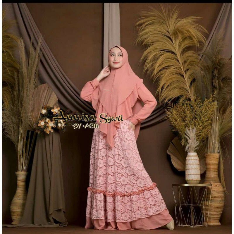 Gamis Lebaran Annisa Syar i Brukat Kombinasi Ceruty Babydoll Model Gamis