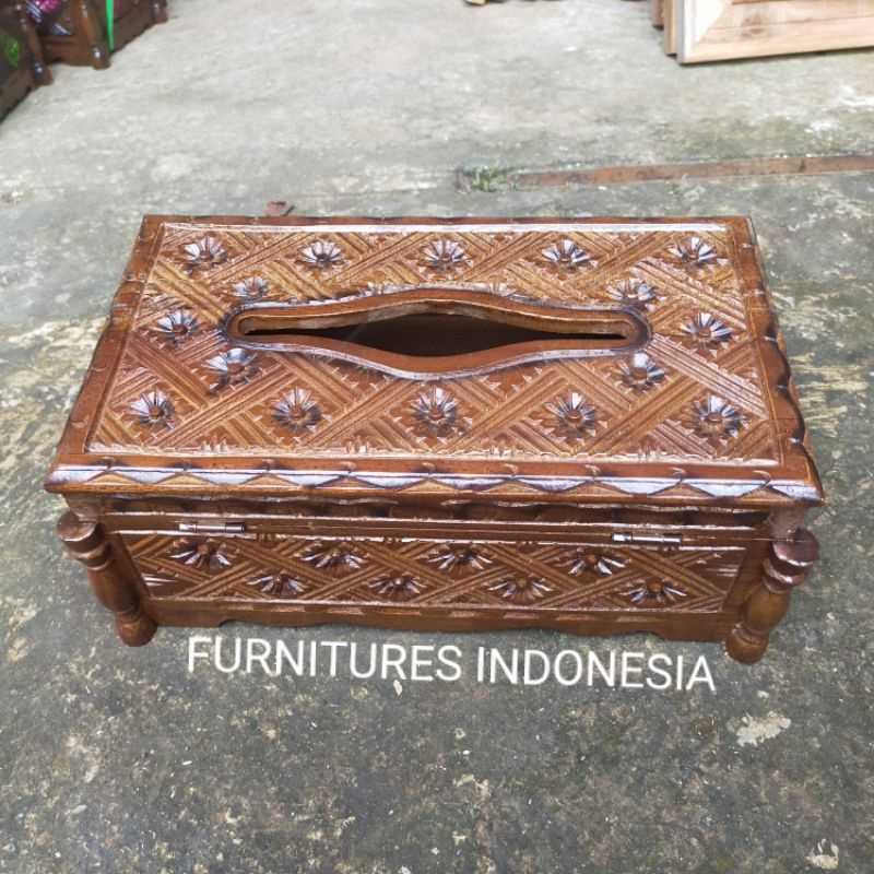 KOTAK TISSUE KAYU JATI UKIR JEPARA / KOTAK TISSU ASLI JATI