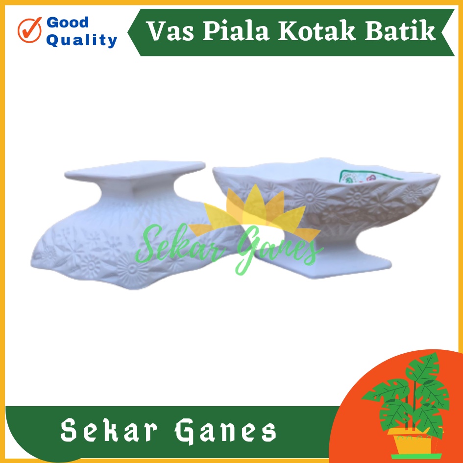 Vas Piala Kotak Batik Putih Pot Piala Plastik Bunga Plastik Dekorasi Vas Bunga Aesthetic Plastik Keramik - Pot bunga tanaman piala hias interior motif WAJIK putih - GREEN LEAF 622