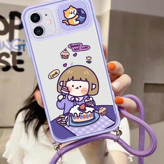 Hot Sell.. Case Slide Kamera + Tali [KG01] Oppo A76 A96 A36 - Slide Case Motif Lucu - Case Gratis Ta