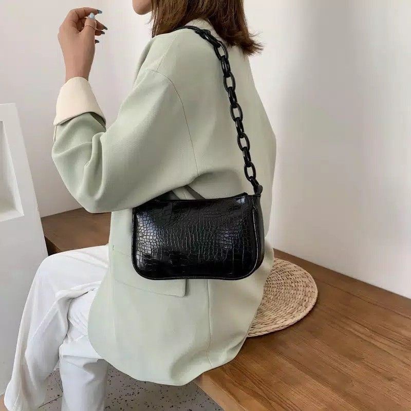 Tas Selempang Wanita / Tas Croco Rantai / Shoulder Bag Fashion Impor Kombinasi Rantai