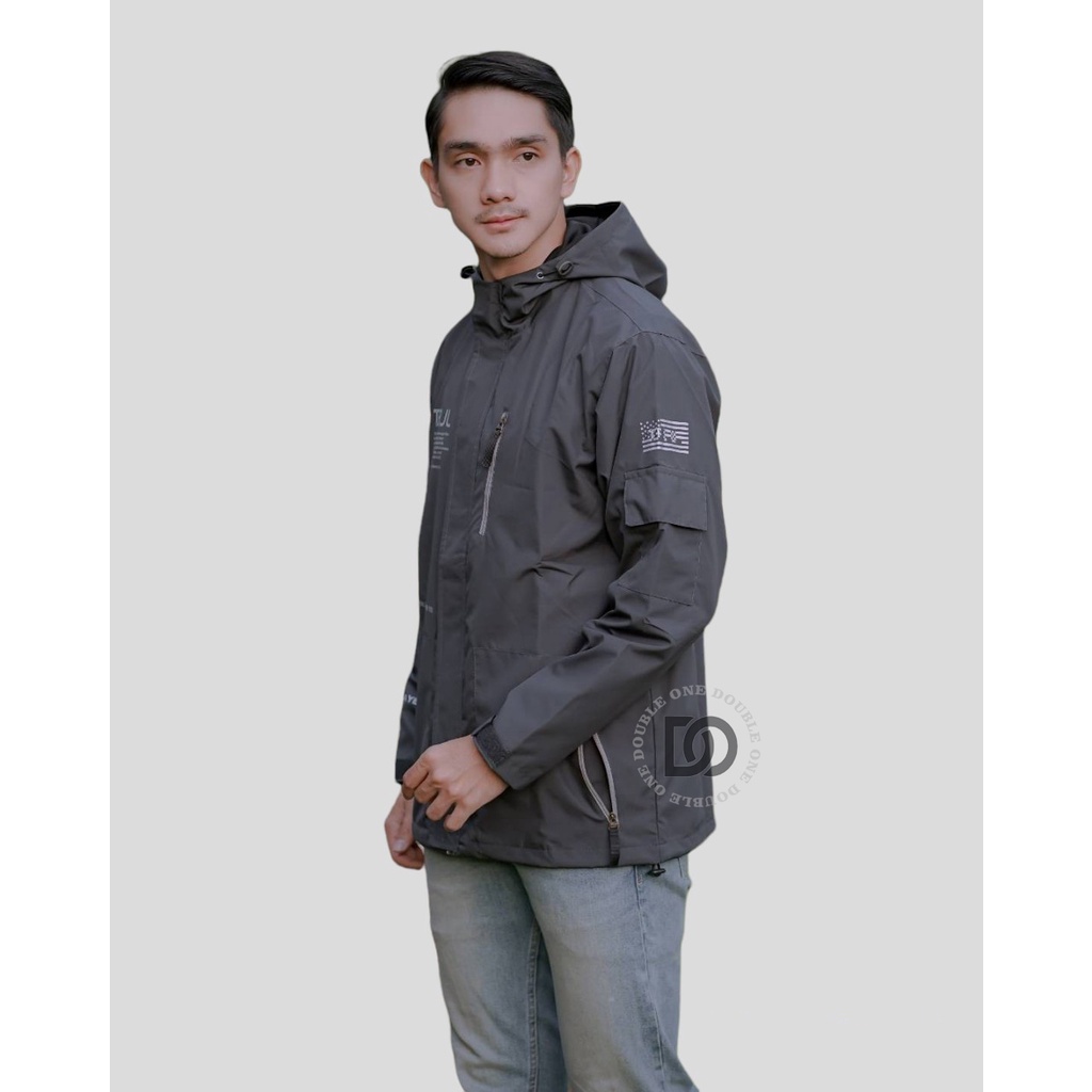 DOUBLE ONE - Jaket Pria Outdoor Taslan Original THE BOJIEL / Jaket Waterproof / Jaket Hoodie Parasut Pria / Jaket Hoodie Anti Air Abu - Abu