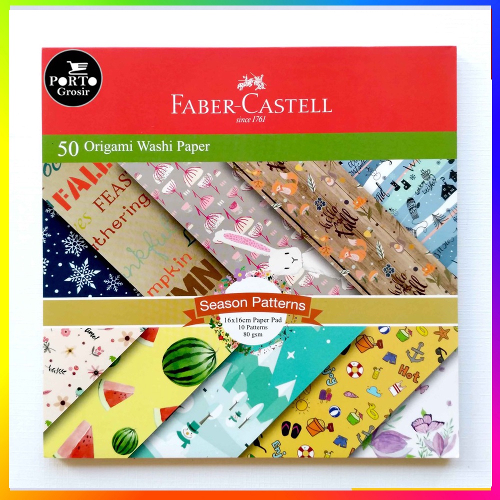 Kertas Origami Faber Castell Washi Paper 15X15CM Knitting Patterns  / Faber Castell Origami Washi Paper 16X16CM Fruit Series /  Faber Castell Origami Washi Paper 16X16CM Season Patterns