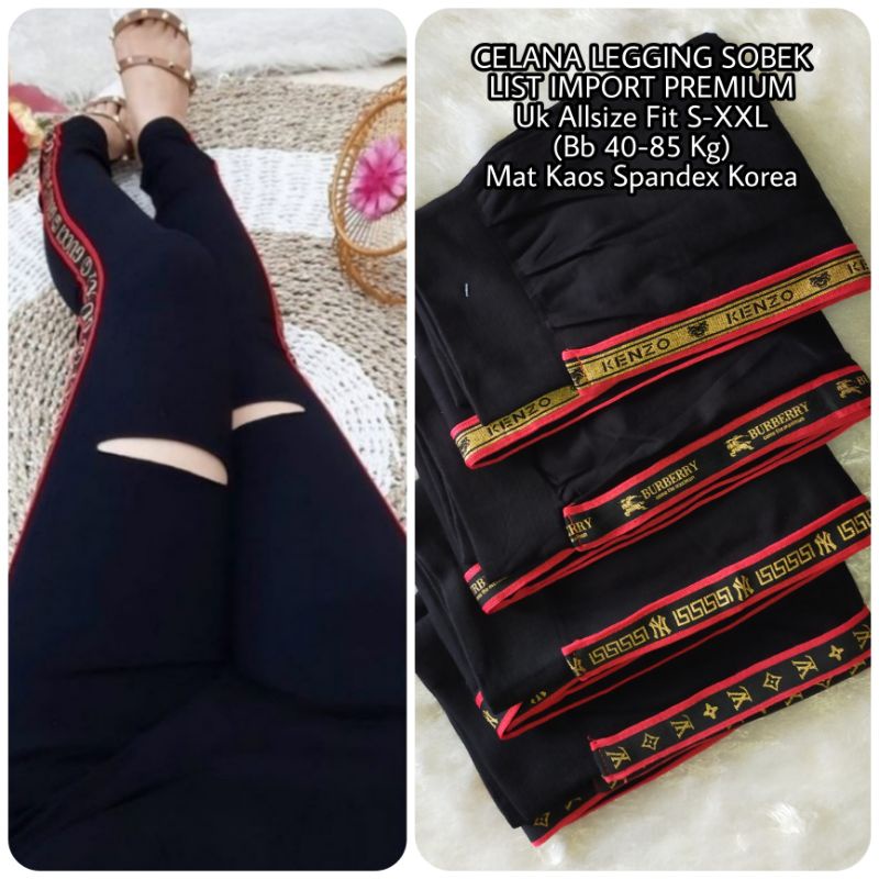 Legging List Sobek Import Premium /Legging Wanita/Cewek/Perempuan