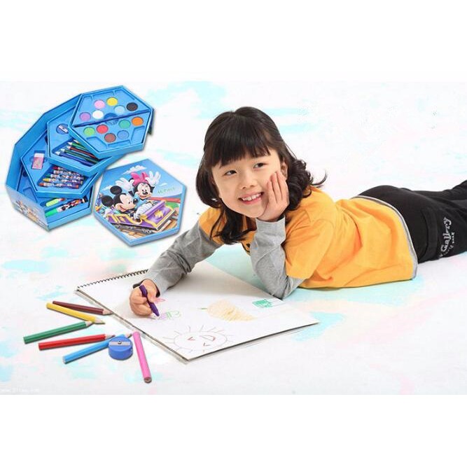 

New 4 in 1 Crayon Set 4 tingkat isi 46 pcs crayon alat menggambar