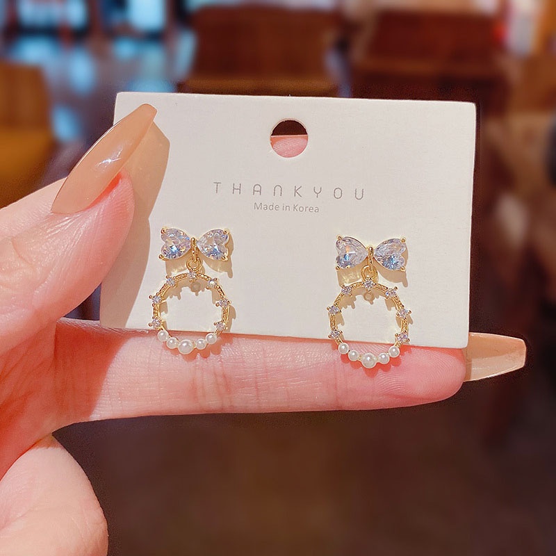 Anting Stud Desain Pita Bahan 925 silver needle Aksen Zirkon