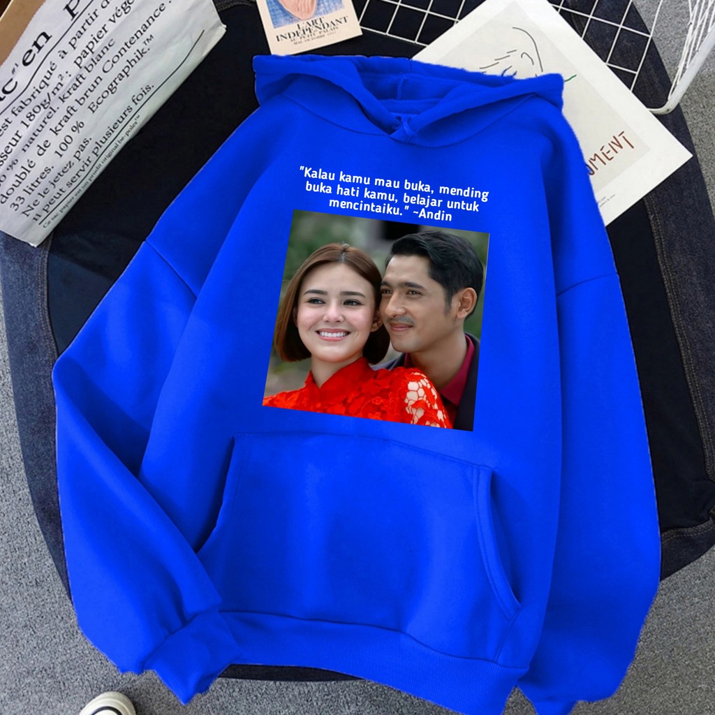 Hoodie Wanita Ikatan Cinta Andin Aldebaran Oversize Korean Style Sweater Murah Tebal Xxl Kekinian-Biru