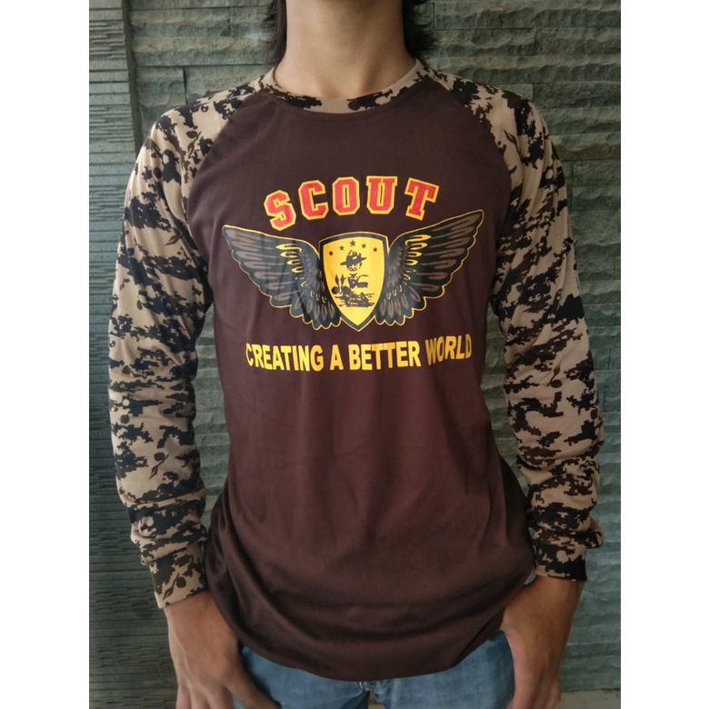 Kaos Scout Pramuka Loreng Kombinasi Reglan Lengan Panjang