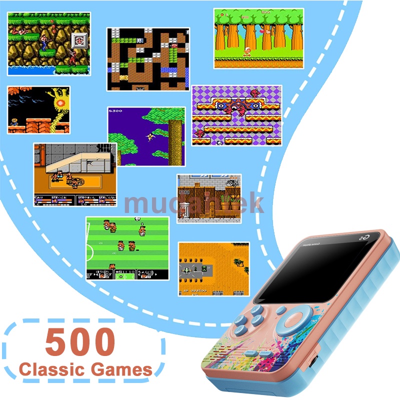 Hot sales Game boy game console Portable Game Player Built-in Classic 500 Games Connect to TV or Gamepad 1000mAh 1 Player/2 Player Hadiah yang sempurna gameboy(Hanya beberapa game dua pemain yang dapat menggunakan stick)