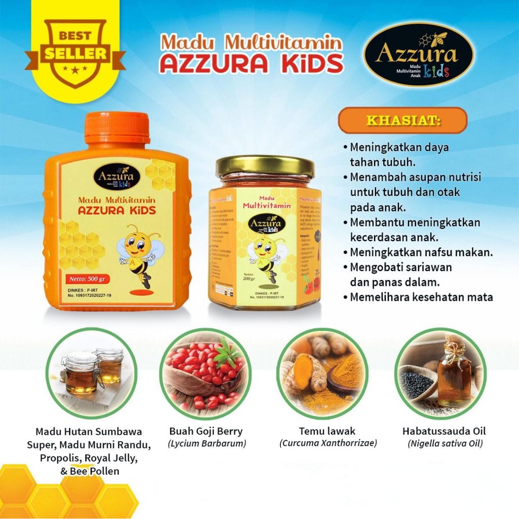 

Azzura Madu Azzura Kids by Azz.Co ( Madu Murni + Herbal +. Vitamin ) untuk Tumbuh kembang anak