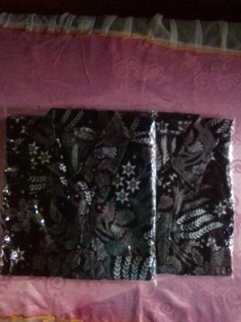 Kemeja Batik Manggar Hitam Abu Panjang Pendek Rbr88d Katun Halus