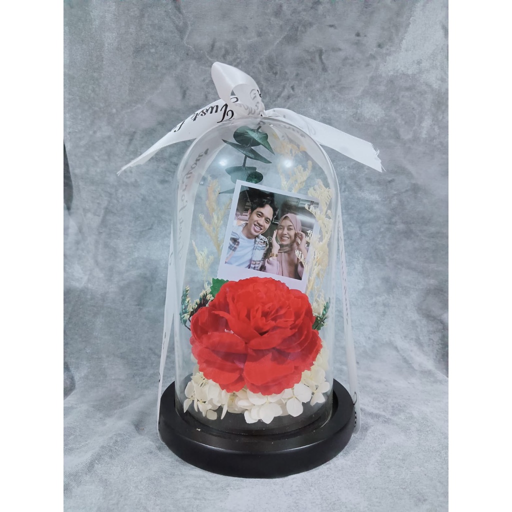 Jual Hadiah Kado Unik Glass Dome Rose Flower Foto Custom Untuk Ulang Tahunanniversarywedding 4951