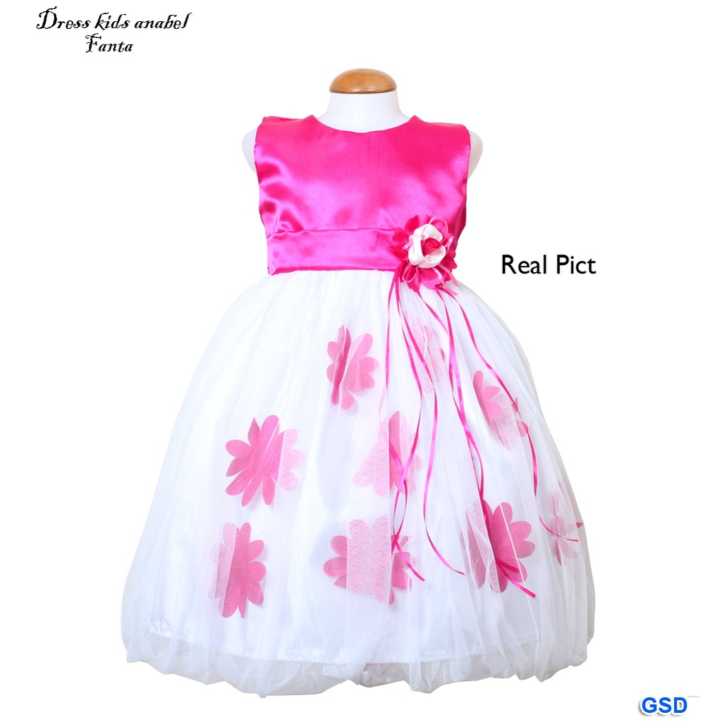 Dress kids anabel/pakaian anak perempuan/dress tingkat anak bunga kombi brukat/dress pesta anak mura