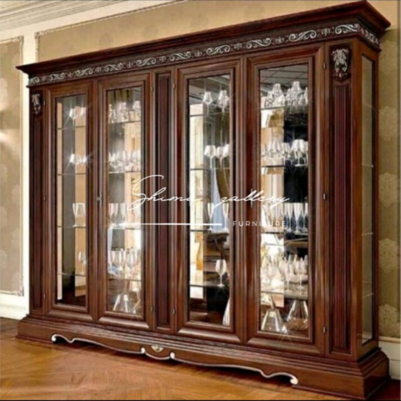 Lemari hias kaca / Lemari mewah / Lemari kayu jati mebel jepara