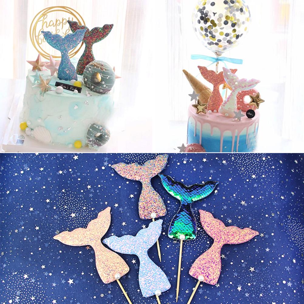 Topper Kue Bentuk Ekor Putri Duyung Bahan Sequin Untuk Dekorasi Pesta Ulang Tahun