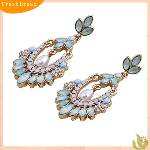 Terlaris Women Flower Chandelier Earrings Acrylic Rhinestone Faux Pearl Ear Stud Jewelry