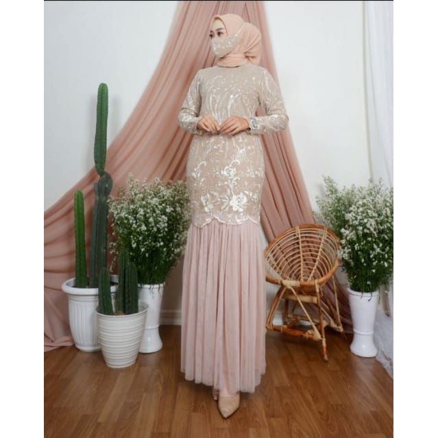 RED LOVE 136/(TERMURAH)/ GAMIS DUYUNG TUTU BRUKAT TILE MUTIARA / GAMIS FASHION PESTA / GAMIS KEBAYA TERBARU MODEL DUYUNG/GAMIS TILE TERBARU/GAMIS MEWAH PESTA MUSLIMAH