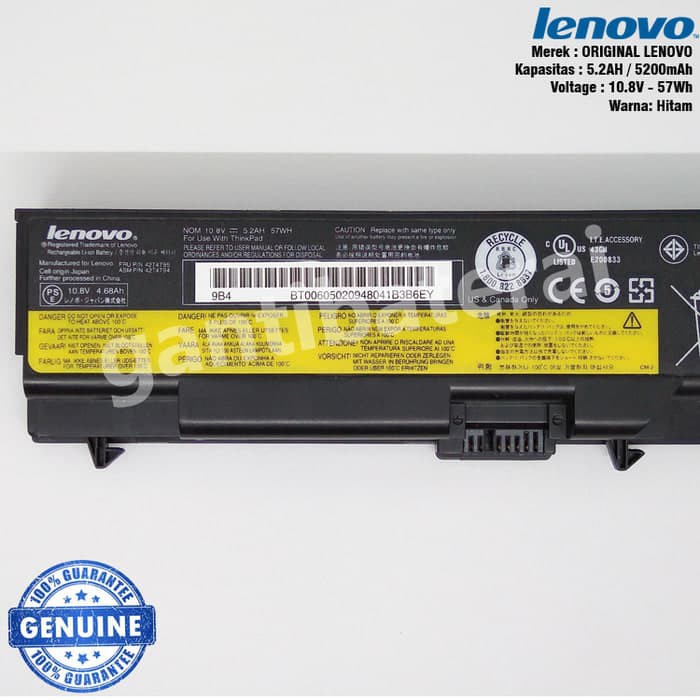 Baterai ORI Lenovo E420 L410 L412 L510 SL410 T410 T420 L430 SL51 W520